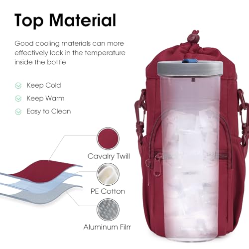 sportsnew 40oz Insulated Crossbody Water Bottle Sling Bag w/Phone Pocket - color: Red