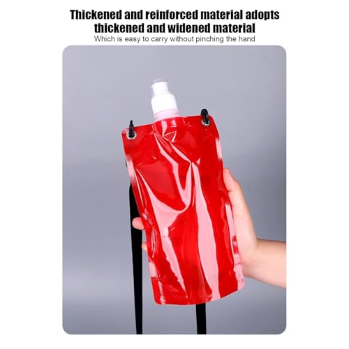 Water Bag 650ml Leak-Proof Foldable Flask with Strap - color: Red