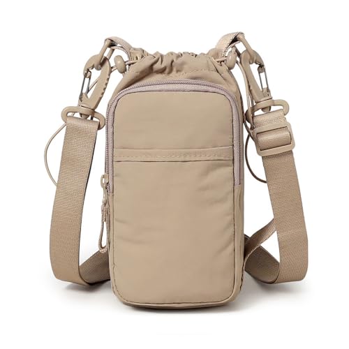Water Bottle Holder with Strap, Crossbody Sling Bag for Walking Hiking - color: Khaki