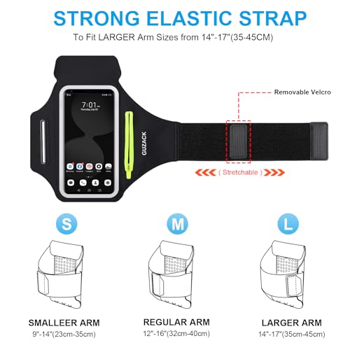 GUZACK Running Armband for iPhone 16/17/18 Pro Max, Galaxy S26 S25, with Card Slot & Key Pockets, Running Phone Holder, Fit Up to 6.9 Inches Phone - Size L (Bigger Arm 14-17 in) - color: Green Zipper, size: L