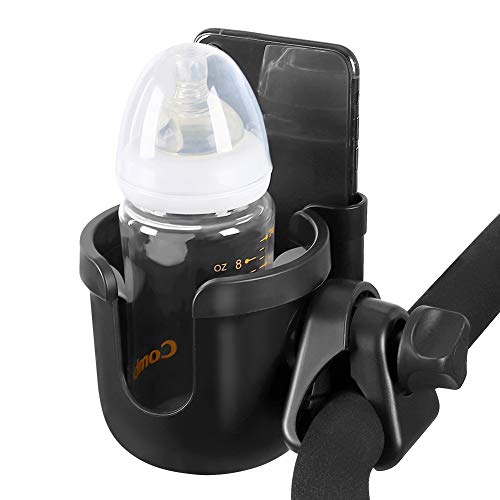 Accmor Stroller Cup Holder with Phone Holder, Bike Cup Holder, Walker Scooter Wheelchair Cup Holder Attachment, Universal Cup Holder for Uppababy Graco Strollers - color: All Black