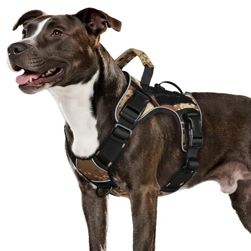 WINGOIN Tactical Dog Harness for Medium Dogs,Heavy Duty No Pull Dog Harness - color: Camo, size: Medium: 30-50 lbs (Chest:24-28",Neck:17-19")