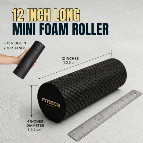 Foam Roller for Muscle Massage, Stiff Back Pain Relief, Physical Therapy, Deep Tissue, Exercise Equipment for Home Gym, Stress, Yoga, Pilates for the Fit Citizen (Black, Mini 12 x 4 Inches) - size: Mini 12 x 4 Inch