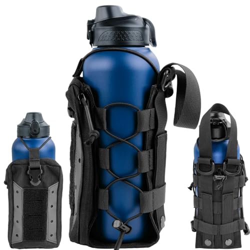 Molle Water Bottle Holder Pouches 16 24 32 40 64 oz Adjustable Capacity - color: Black, style: Enhanced