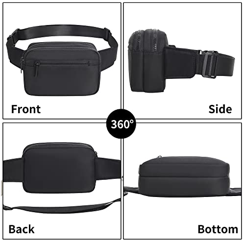 Fanny Packs for Women Men, Fashion Waist Pack Crossbody Bags Belt Bag with Adjustable Strap for Running Hiking Travel. - color: Black Oblong