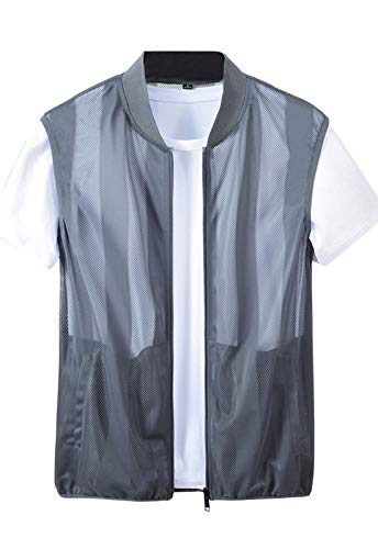 Flygo Men's Summer Casual Lightweight Breathable Mesh Cycling Travel Zip Vest - color: Grey, size: Medium
