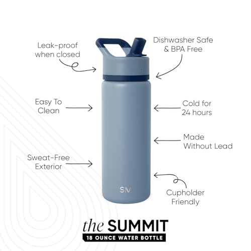 Simple Modern Insulated Water Bottle with Straw | 18oz | Blue - color: Blue Dune (Pack of 1), style: 18oz