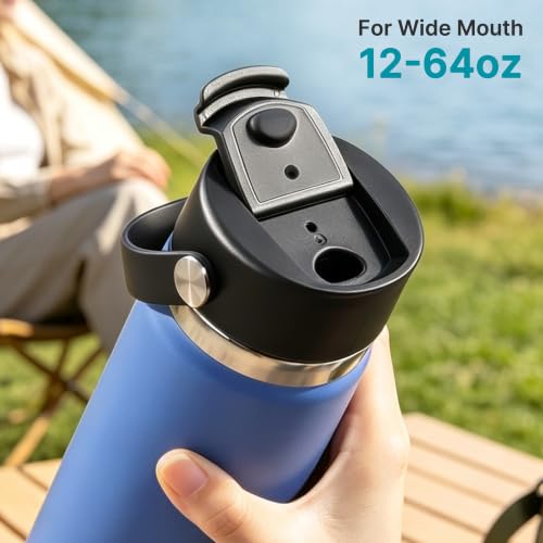 Replacement Flip Lid for Hydro Flask Wide Mouth Threaded Bottles 16–64 oz - color: Black, size: 2pack
