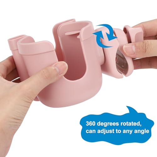 Accmor Stroller Cup Holder with Phone Holder, Bike Cup Holder, Walker Scooter Wheelchair Cup Holder Attachment, Universal Cup Holder for Uppababy Graco Strollers - color: All Light Pink & All Light Pink