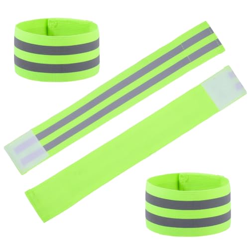 CREATCABIN 4 Pack Reflective Arm Strap Green Event Wristbands Green Yellow Polyester Reflectors Night Light High Visibility H - color: Green Yellow
