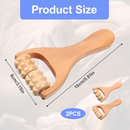 Wooden Massage Roller 2 Pcs 3 Bead 2 Gear