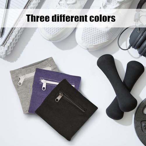 6Pcs Wrist Wallet with Zipper, Cotton Absorb Sweatband Zipper Wrist Pouch