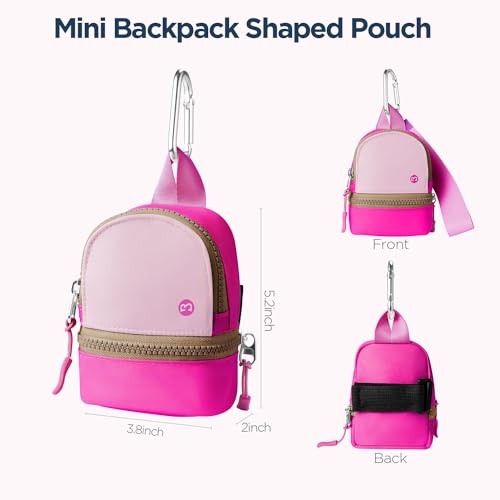 Babysun Mini Backpack Keychain Wristlet Pouch Small Change Coin Purse Cute Zipper Wallet With 3 RFID Card Slots For Women/Men Airpods Cosmetics - color: Hotpink