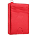 Slim Minimalist Front Pocket Wallet, RFID Blocking Credit Card Holder Wallet with Integrated D-Shackle for Men Women - color: Cowhide Red