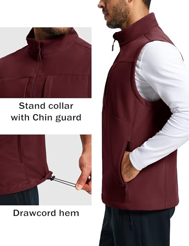 MAGCOMSEN Men's Lightweight Softshell Vest Outerwear Fleece Golf Running - color: Wine Red, size: XX-Large