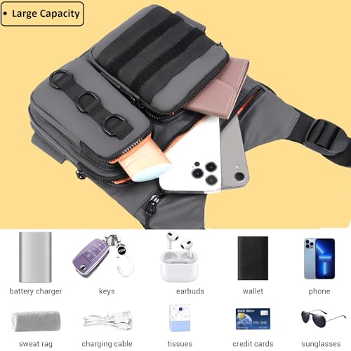 Criuage Outdoor Chest Bag for Men, Lightweight Adjustable Running Vest, Water Resistant EDC Chest Pack with Water Bottle Pocket, Breathable Back Pad for Hiking Cycling Fishing Travel - color: Grey