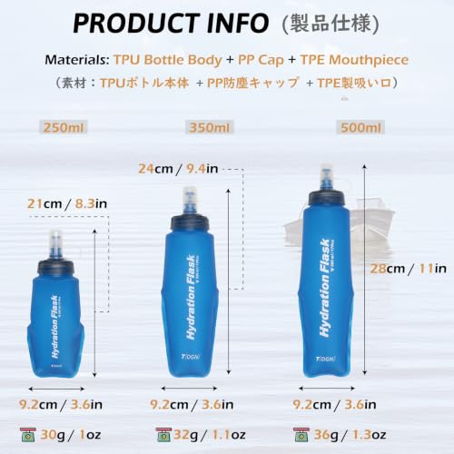 TRIWONDER Running Water Bottle Handheld Plastic Flask Hydration Vest Packs Waist Belt Replacement for Runners Marathon Cycling Hiking - color: 03 Soft Flasks - Blue - 500ml/16.9oz - 2 Packs