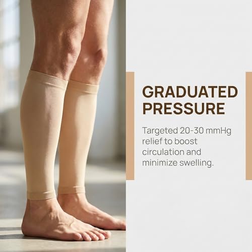MGANG 20-30mmHg Compression Calf Sleeves Reduces Leg Swelling & Fatigue - color: 1 Pair Black + 1 Pair Beige, size: 2X-Large (2 Pair)