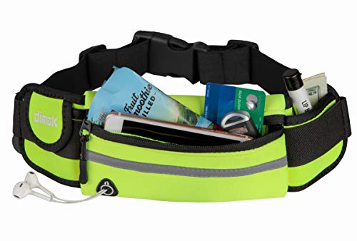 Dimok Running Belt Waist Pack - Water Resistant Runners Belt Fanny Pack for Hiking Fitness – Adjustable Running Pouch for Phones iPhone Android - color: Neon Green