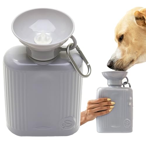 Springland 44oz Classic Portable Dog Water Bottle with Built-in Bowl, Gray - color: Gray, size: 44oz Growler