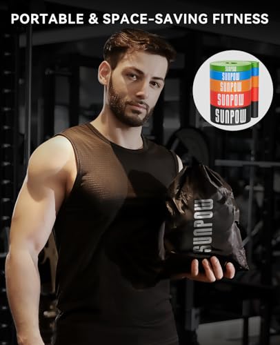 SUNPOW Pull Up Assistance Bands Set of 5 Resistance Heavy Duty Workout Exercise Stretch Fitness Bands Assist Set for Body, Instruction Guide and Carry Bag Included - color: Colourful（5-145lbs）