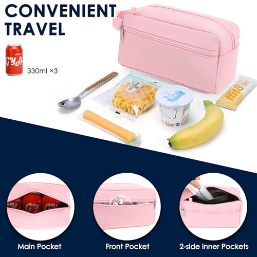 GYEUKHAM Freezable Lunch Bag,Reusable & Collapsible Mini Cooler for Adults,Insulated Lunch Box with Ice Packs,Freezable Snack Bag with Handle Buckle, On-the-Go,Pink - color: Pink+Ice pack