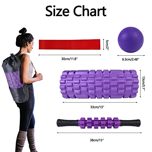 5 in 1 Foam Roller Set High Density Patented Foam Roller for Exercise - color: Violet