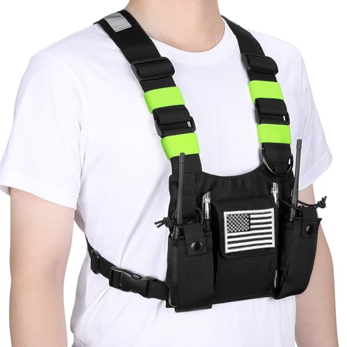 Radio Chest Harness Chest Front Pack Pouch Holster Vest Rig for Two Way Radio Walkie Talkie(Rescue Essentials) - color: Green