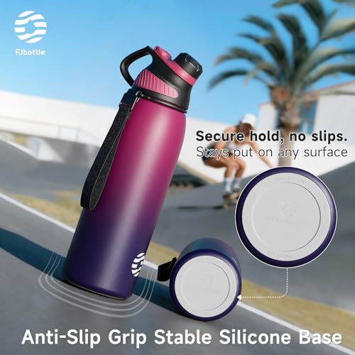 Fjbottle 50oz Stainless Steel Insulated Water Bottle No Straw Spout Lid - color: Black-Purple, size: 50 Ounces
