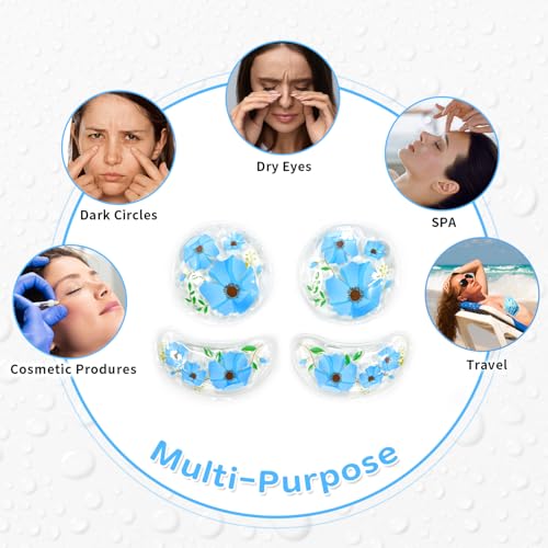 4PCS Gel Eye Ice Pack Set Reusable, Cold and Hot Compress for Eyes - color: Blue Flowers