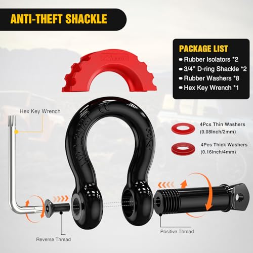 Nilight Offroad Recovery Kit 3" x8' Tow Strap Pulley Anti-Theft D-Shackles - color: 8ft Tow Strap +D-Ring Shackle +Block, size: Trailers