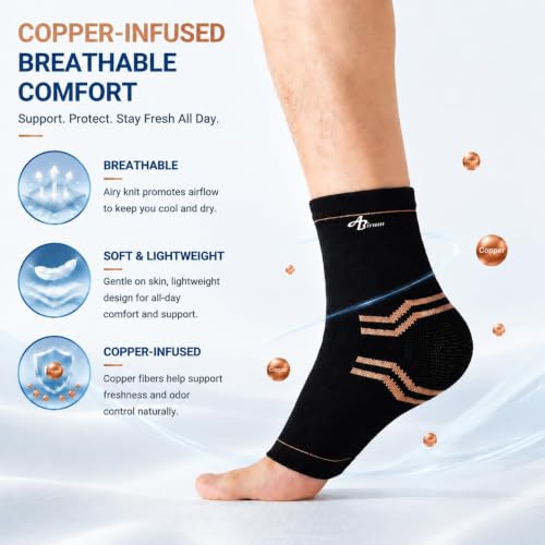 ABIRAM Copper-Infused Ankle Brace Compression Sleeve with Adjustable Strap - color: Copper Black, size: Large