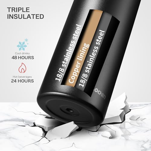 KXIAOCHEN Insulated Water Bottle with Strap, 48-Hour Cold, 2 Lids - color: Black, size: 24 Ounces