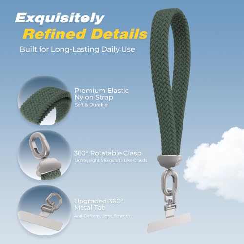 Stretchy Phone Wrist Strap, with 360° Rotatable Metal Tab - color: Green