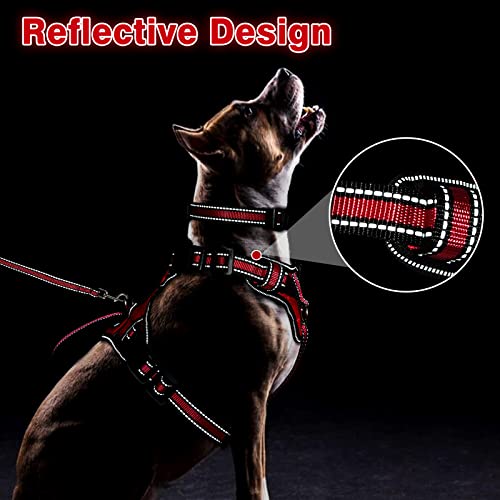 WINSEE Pet Harness Collar and Leash Set, All-in-one Reflective Dog Harness No Pull with Adjustable Buckles for Puppies, Small, Medium, Large, and Extra-Large Dogs (Medium, Red) - color: Red, size: Medium