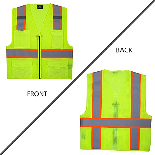 VENDACE Hi Vis Safety Reflective Mesh Vest for Men ANSI Class 2 High Visibility Vest with 8 Pockets and Zipper - color: Yellow, size: XX-Large