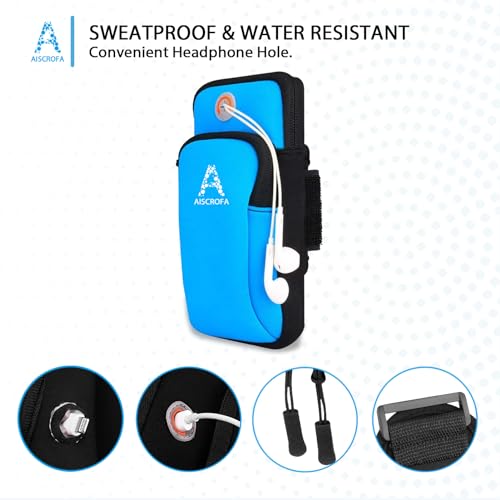Sports Armband, Running Gym Universal Smartphone Arm Bag with Earphone Hole Multifunctional Pockets foriPhone 15, 14, 13, 12, 11 Pro Max, Xs, Xr, X, 8 Plus, SE, Galaxy S22 Ultra and More - color: Blue