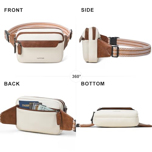 LATMAP 3L Fanny Packs for Women Cross Body Bag Vegan Leather Belt Bag Beige - color: Beige