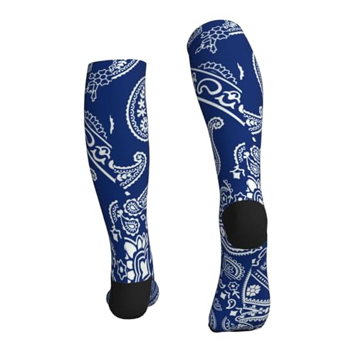 Compression Socks Women And Men For Nurses Travel Pregnancy Recovery Running Athletic - color: Blue Navy Bandanna Paisley