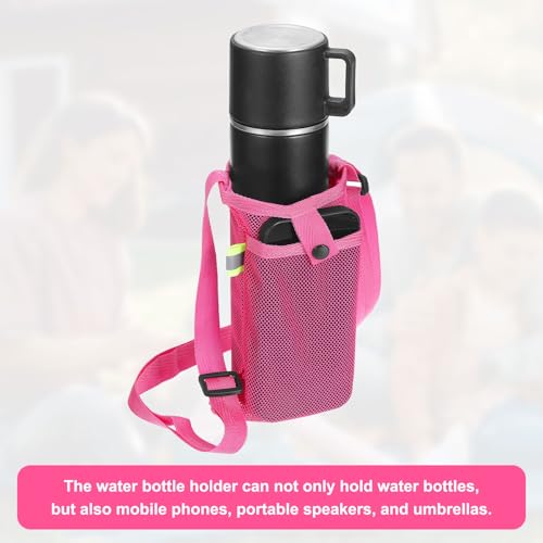 Uxcell Water Bottle Holder With Adjustable Shoulder Strap, Carrier Bag, Mesh Crossbody Carrier With Pocket for Sports, Hiking, Walking, Travel - color: Rose Red