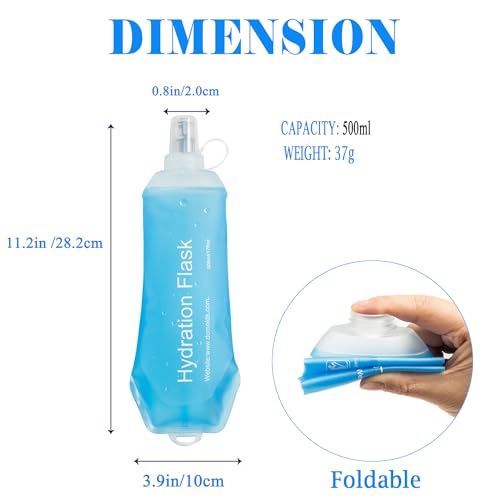 AXEN Soft Flask TPU Foldable Running Hydration Flask, Soft Collapsible Water Bottle for Hydration Pack Cycling Marathon Running Hiking - color: Blue-500ml