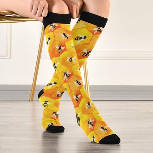 Wusikd Heartbeat Symbol Compression Socks for Women and Men Circulation Black Long Socks for Athletic Running 1 - color: Honeycombs