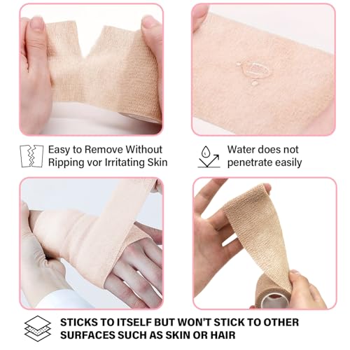 OZER 12 Pack 4 Inch x 5 Yards Self Adhesive Bandage Breathable（Skin Tone） - color: Tan, size: 4 Inch