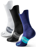 Juclise Men's Compression Running Crew Socks, 3 Pairs - color: Classic Black + Glacier White + Cobalt Blue, size: Medium