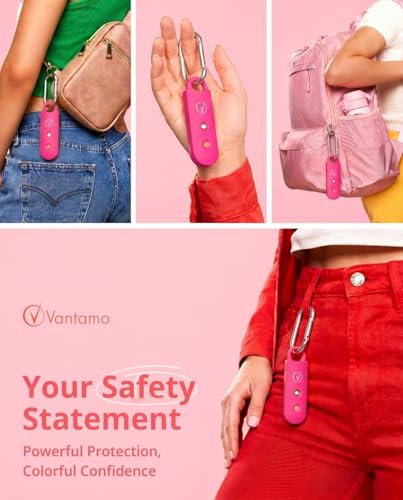 Vantamo Personal Alarm for Self Defense with Low Battery Notice, Strobe Light & Extra Loud 130 dB Double Speakers Safety Keychain Set for Women, Rechargeable Panic Button for Womens Self Defense - color: Watermelon