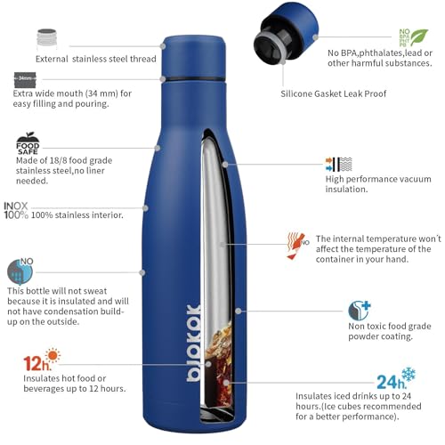 BJPKPK 17oz Skinny Insulated Water Bottle, Stainless Steel Flask - color: Blue, size: 17 Ounces