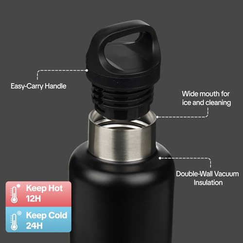 BJPKPK 32oz Insulated Water Bottle Stainless Steel Water Bottle with Handle - color: Black, size: 32 Ounces