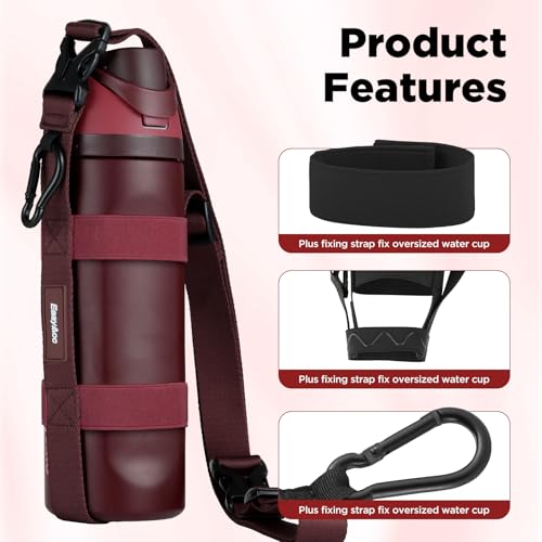 EasyAcc Water Bottle Holder Strap Sling, for Owala FreeSip 24 32 40 oz, Hydro Flask, Cirkul, Yeti, Stanley Flip, Universal Water Bottles, with Carabiner, for Walking Curise Travel (Bottle Excluded) - color: Black Cherry