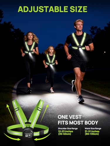 Acso Running Lights for Runners, 500 Lumens Running Light with 360°Reflective Vest, 45° Adjustable,IPX5 Waterproof Rechargeable Light Up Gear for Night Walking/Cycling/Jogging/Hiking