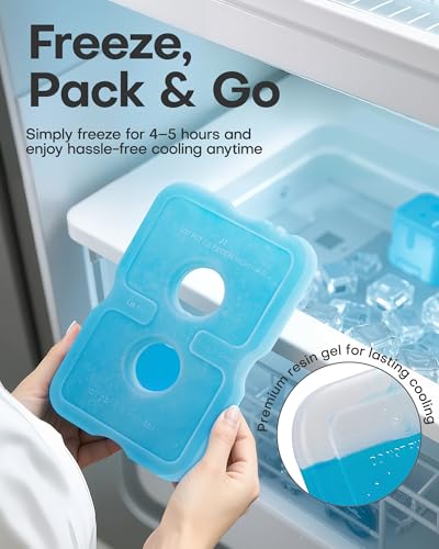 HOTOR Reusable Ice Packs for Cooler & Lunch Boxes – Slim, BPA-Free, Leakproof Gel Packs for Lunch Bag, Cooler Backpack & Travel Food Storage (4 Packs)